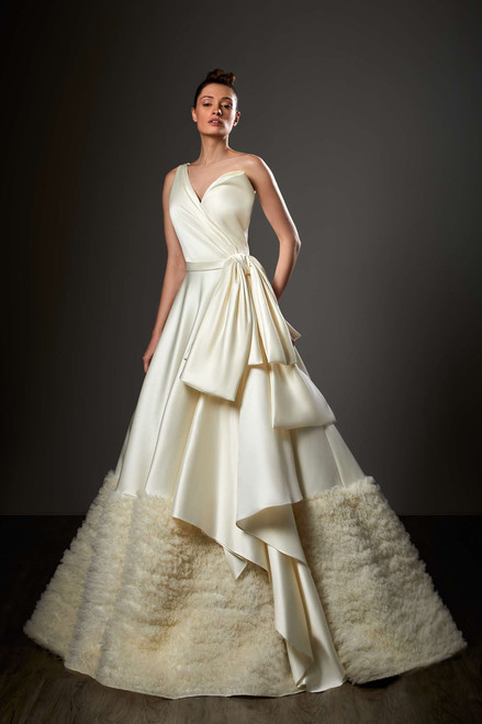Ziad Germanos One Shoulder Draped Sash A-line Gown
