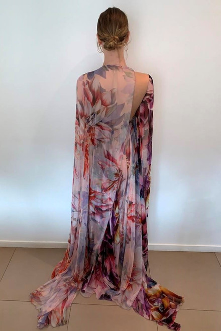 Shop Georges Hobeika Long Sleeve Chiffon Print Gown