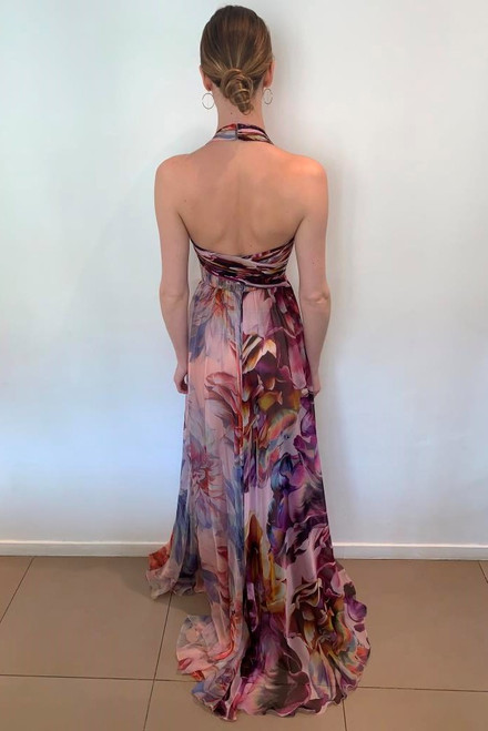 Shop Georges Hobeika Halter Neck Chiffon Print Gown