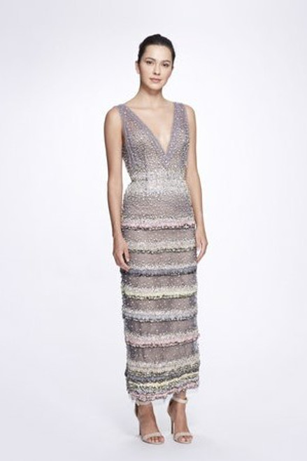 Marchesa Couture Embellished V-Neck Tiered Gown with Cape - District 5  Boutique