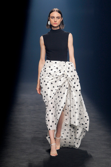 Isabel Sanchis Cagli Sleeveless Polka-dotted Slit Gown