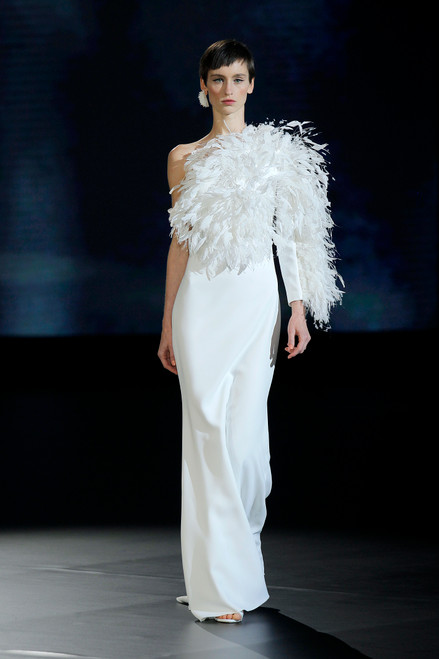 Shop Isabel Sanchis Caorso One Shoulder Feathered Gown