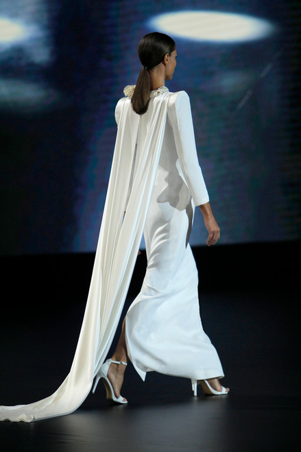 Shop Isabel Sanchis Caposele Long Sleeve Structured Shoulder Gown