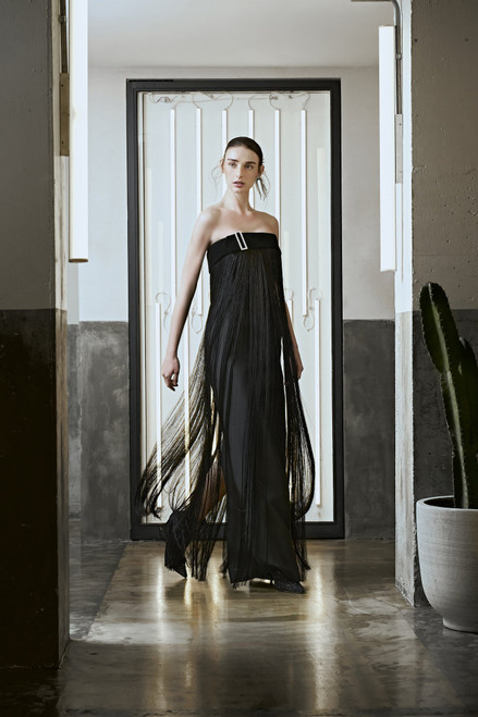 Shop Khoon Hooi Sammy Strapless Fringed Taffeta Gown