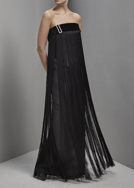 Shop Khoon Hooi Sammy Strapless Fringed Taffeta Gown