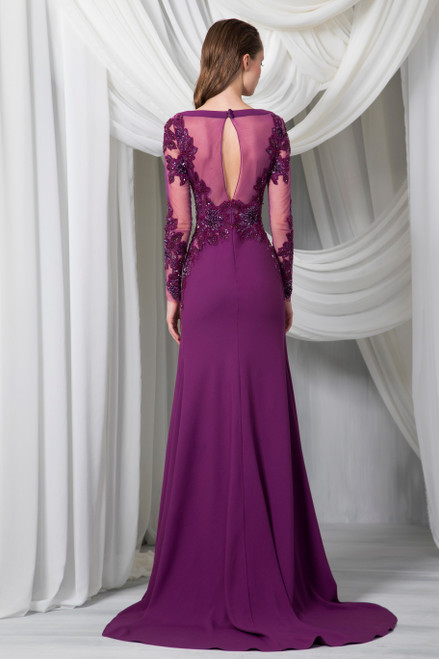 Shop Tony Ward Long Sleeve Crêpe Marocain Fitted Gown