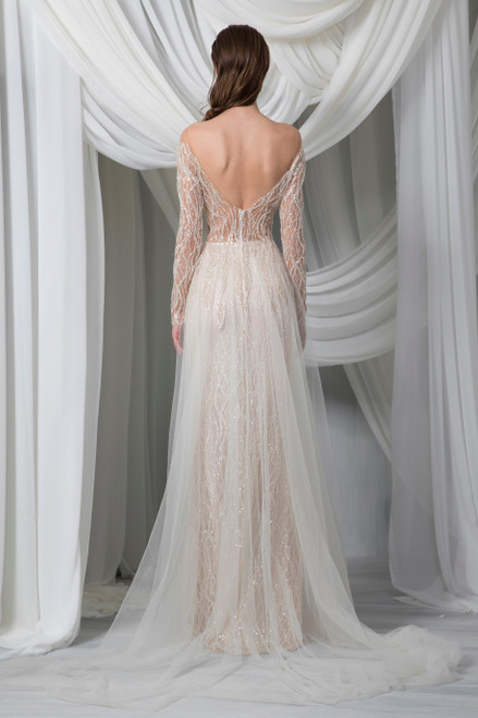 Shop Tony Ward Long Sleeve Hand Embroidered Tulle Gown