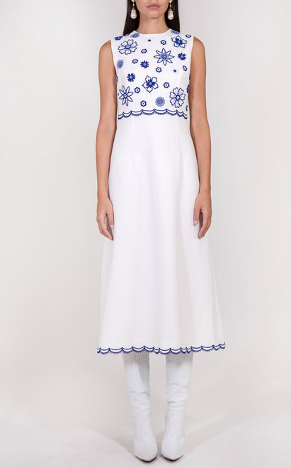 Shop Andrew Gn Floral Embroidered Crepe Midi Dress