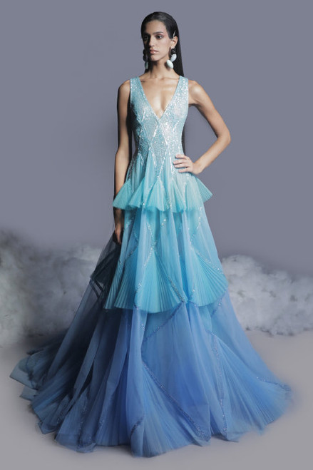Shop Georges Hobeika Ruffled Beaded Tulle Gown
