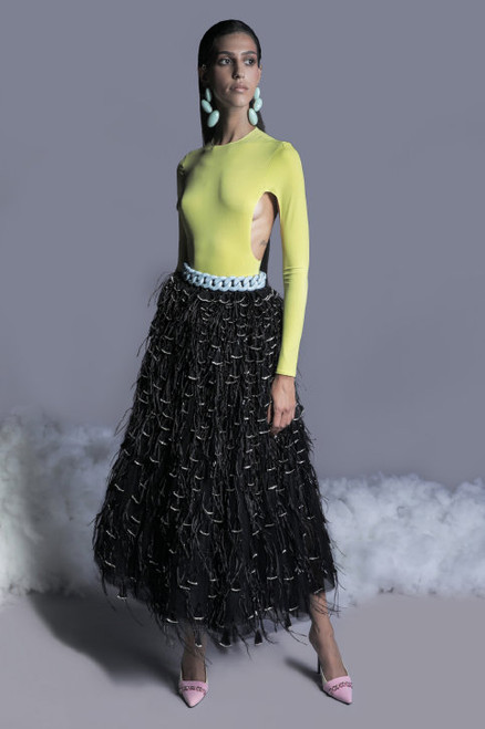 Shop Georges Hobeika Long Sleeve Top And Beaded Tulle Skirt