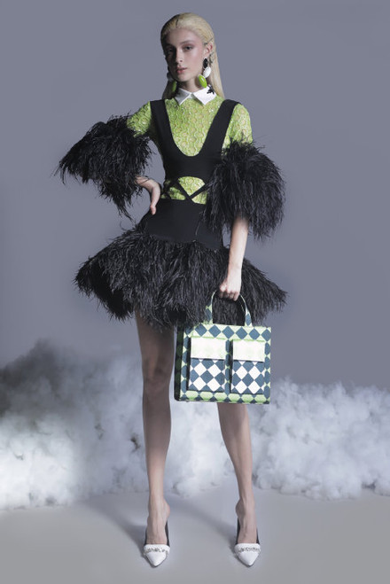Shop Georges Hobeika Feathered Stretch Shirt And Short Dress In Lime Punch_caviar
