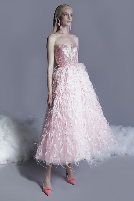 Shop Georges Hobeika Beaded Feathered Tulle Dress