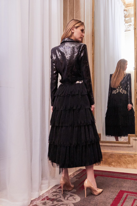 Shop Gatti Nolli By Marwan Long Sleeve Tiered A-line Midi Dress