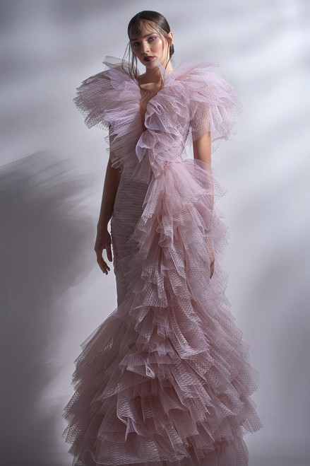 Gaby Charbachy Cascading- Ruffled Gown