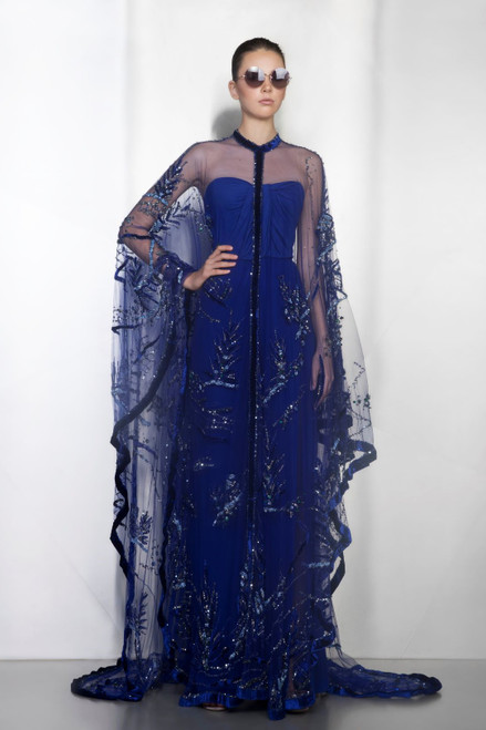 Shop Ziad Nakad Long Sheer Cape Sleeve Embellished Gown