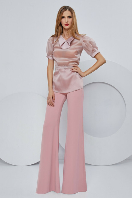 Shop Cristallini Pink Silk Organza Blouse And Stretch Crepe Pant