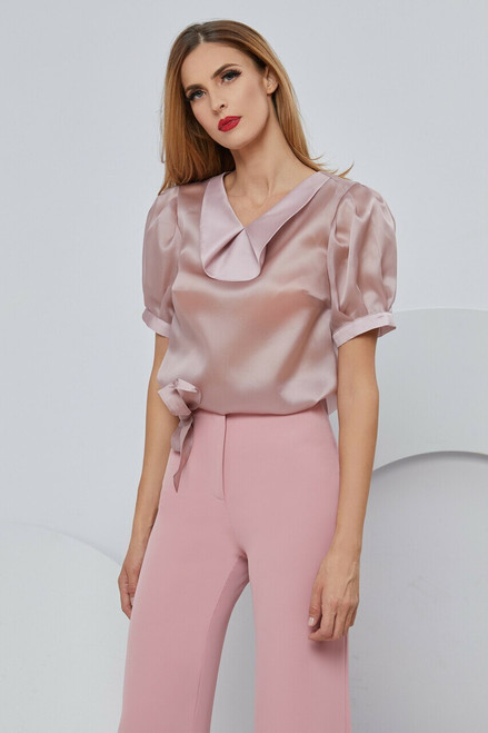 Shop Cristallini Pink Silk Organza Blouse And Stretch Crepe Pant