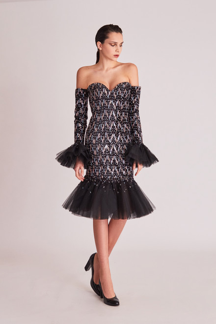 Gatti Nolli By Marwan Off Shoulder Embellished Fit And Flare Dress