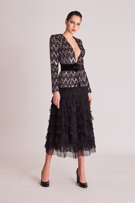 Shop Gatti Nolli By Marwan Long Sleeve Embellished Top And Tiered Skirt