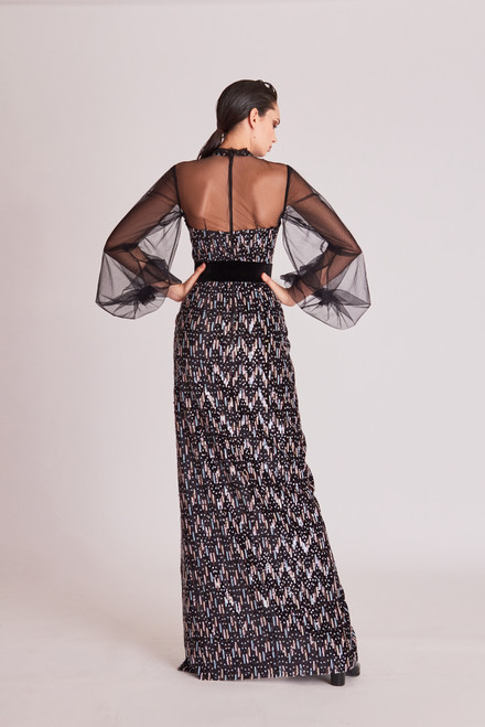 Shop Gatti Nolli By Marwan Long Sleeve Embellished Illusion Slit Gown