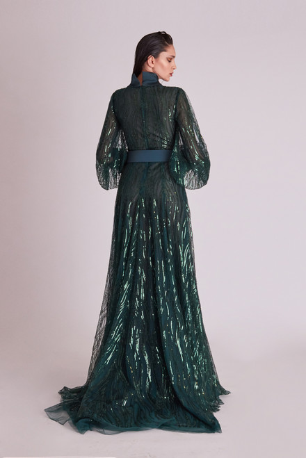 Shop Gatti Nolli By Marwan Long Sheer Sleeve Embellished Gown