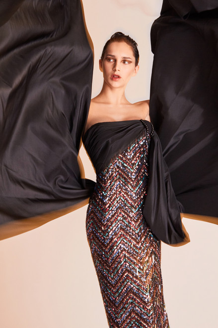 Shop Gatti Nolli By Marwan Sequin Embellished Strapless Gown