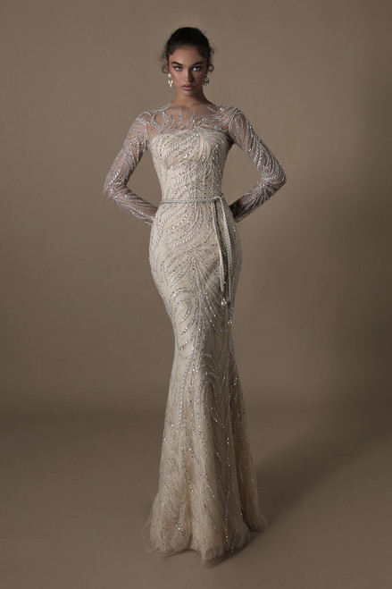 Shop Tarik Ediz Valore Long Sleeve Embroidered Gown