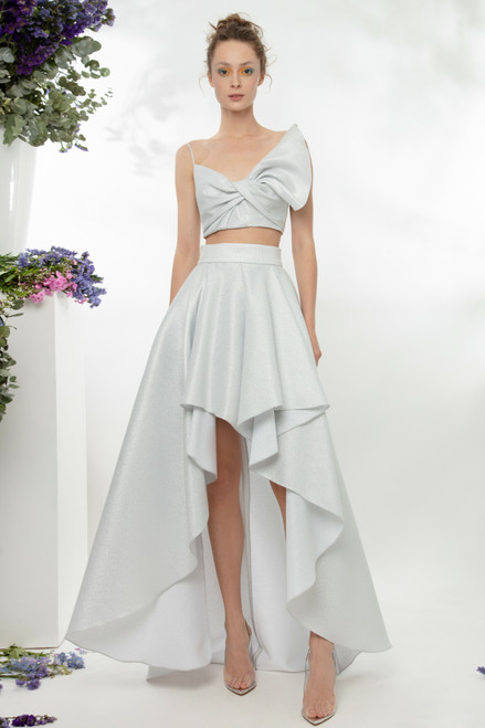 Gemy Maalouf Bow-like Shimmery Top And Long Skirt