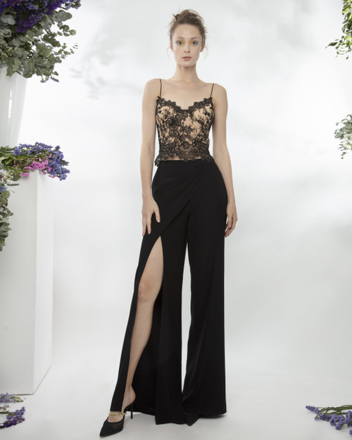 Gemy Maalouf Lace Corset-like Top And Flared Pants