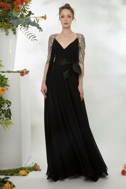 Gemy Maalouf Be-jeweled Sleeves Gown