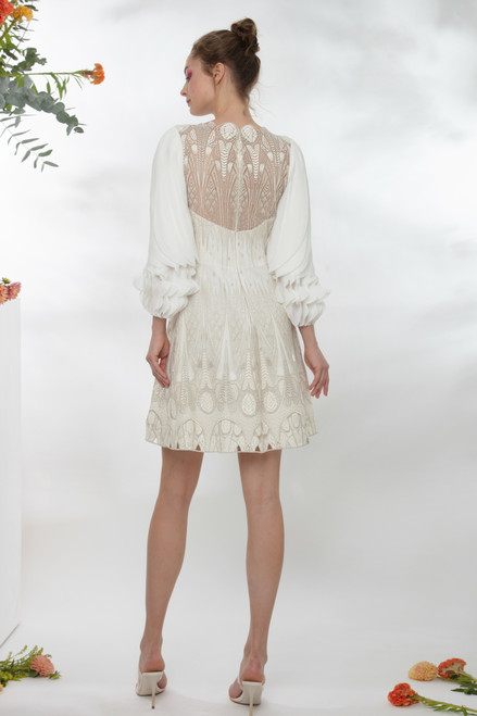 Shop Gemy Maalouf Fully Embroidered Short Dress