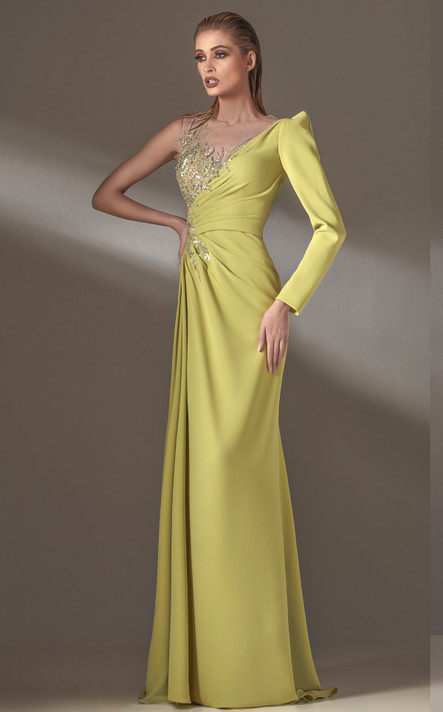 One Shoulder Illusion Draped Gown