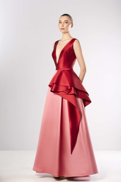 Sleeveless Peplum Faille Gown