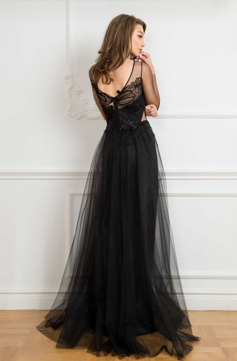 Sheer Long Sleeve Beaded A-Line Evening Gown