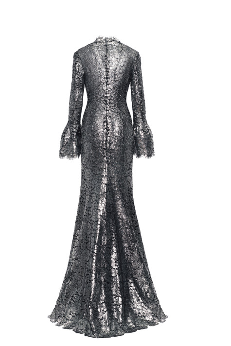 Metallic Foiled Guipure Lace Gown