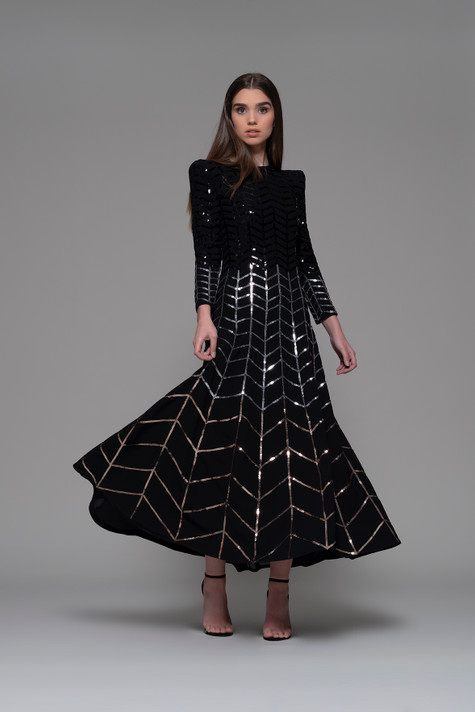 Dizzasco Long Sleeve Flared Sequin Dress