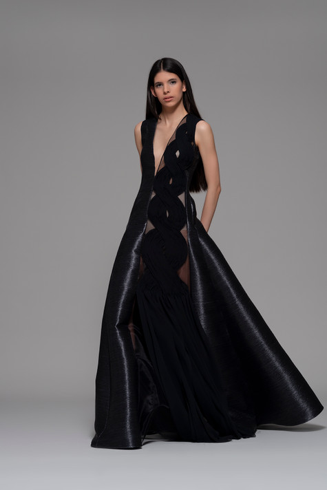 Dusino Plunging Neck Gown