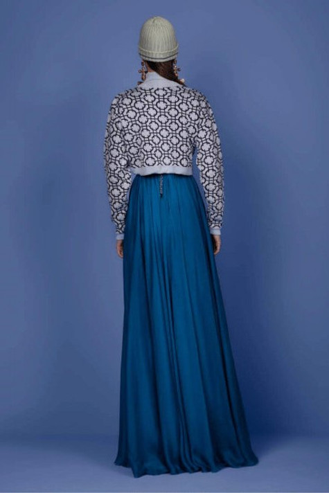 Long Chiffon Gown with Knitted Sweater