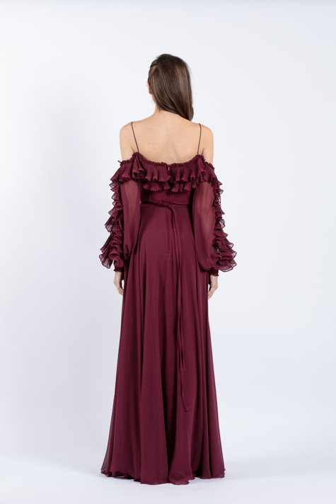 Off the Shoulder Ruffled Sleeve Gown