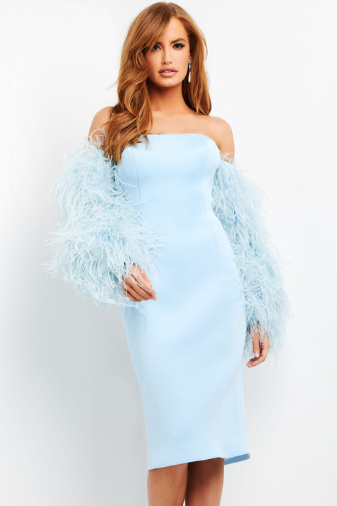Feather Sleeve Fitted Dress