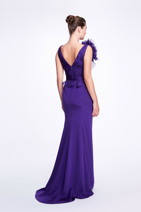 V-Neckline Applique Slit Gown