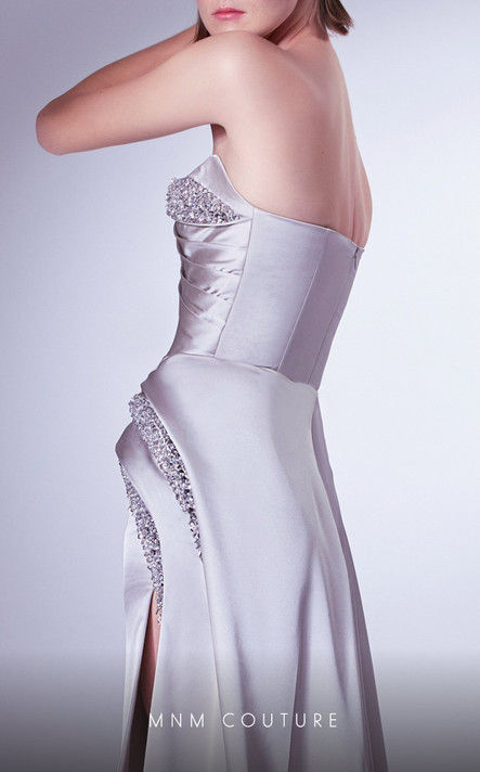 Strapless  Embellished Slit Gown