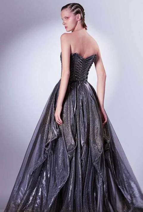 Pleated A-Line Strapless Gown