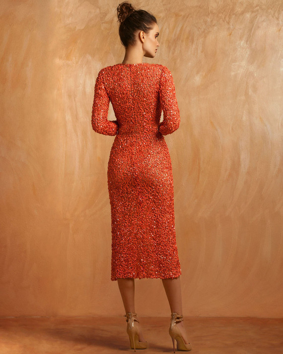 3/4 Sleeve Coral Dress