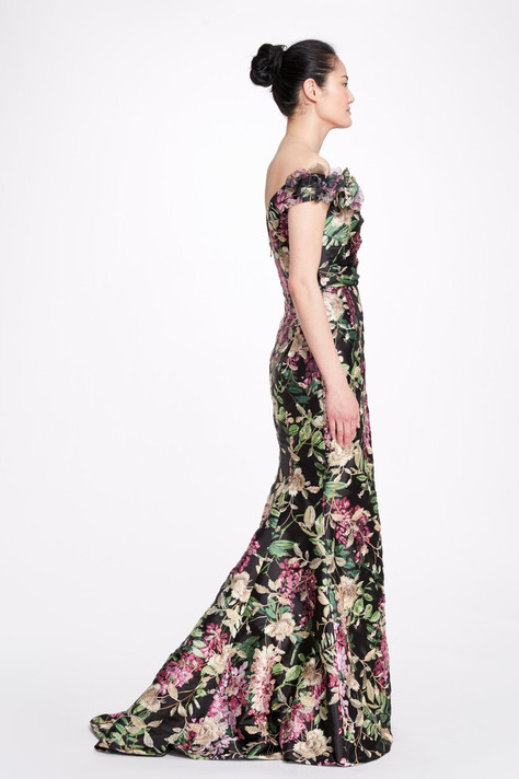 Off  Shoulder Floral  Gown