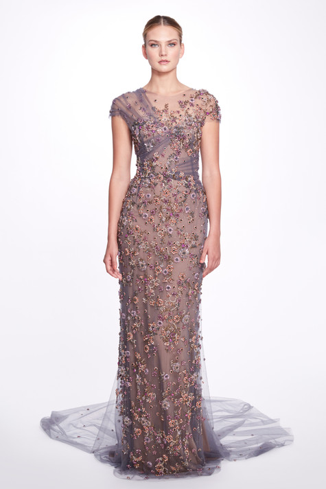 Multicolored Crystal Embroidered Gown