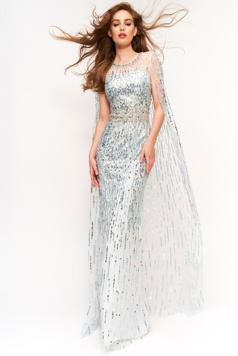 Lux Sequin Cape Gown