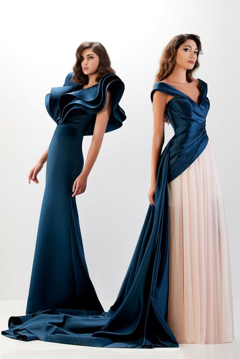 Off The Shoulder Satin and Tulle Gown