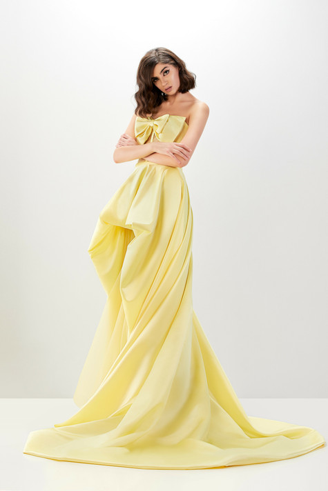 Yellow Strapless Bow Gown