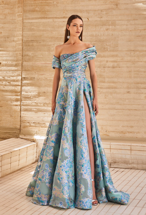 Off The Shoulder Jacquard Gown